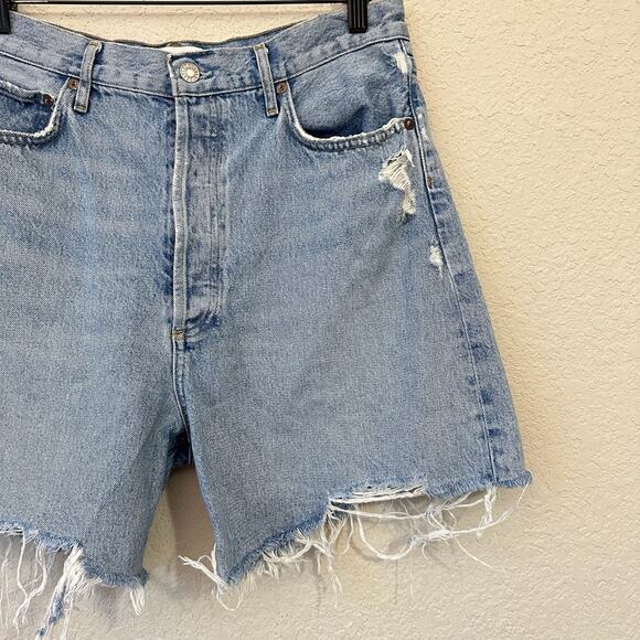 AGOLDE Stella Jean Shorts Blue Denim High Rise Frayed Distressed - Picture 6 of 12